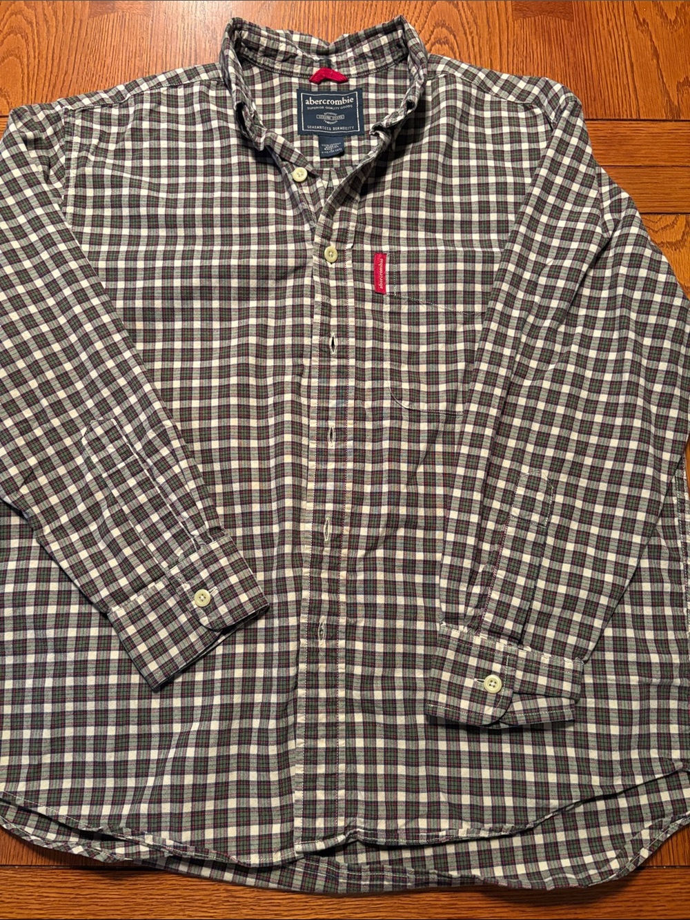 Abercrombie & Fitch Men's Black, White, Red & Green Plaid Shirt Jacket